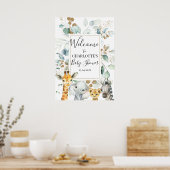 サファリ灰色の金ゴールドの葉ベビーシャワーへようこそ ポスター (キッチン)