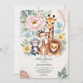 サファリ熱帯性ジャングル動物のベビーシャワー 招待状 (正面)