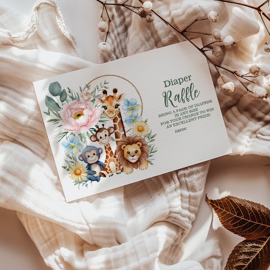 サファリ熱帯性ジャングル動物ラッフルおむつ エンクロージャーカード