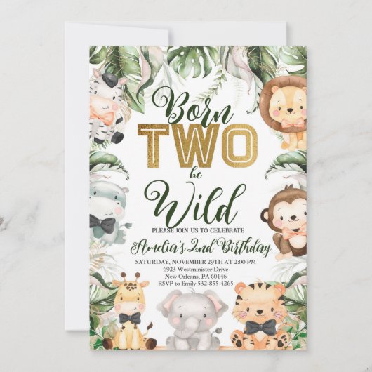 サファリ生まれジャングルツビーワイルドバースデーパーティー 招待状 (正面)