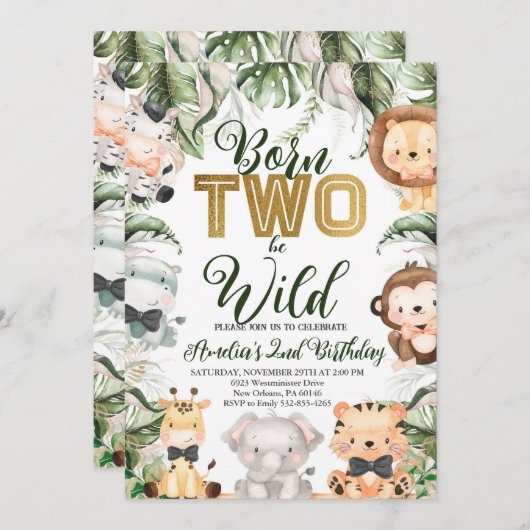 サファリ生まれジャングルツビーワイルドバースデーパーティー 招待状 (正面/裏面)