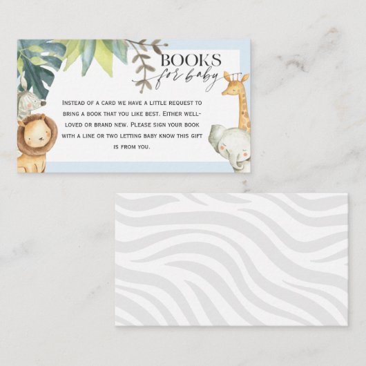 サファリ男の子の赤ちゃんシャワー本ベビー挿入カード エンクロージャーカード (正面/裏面)