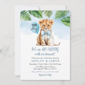 サファリ男の子ライオン緑の赤ちゃんシャワーボウタイ 招待状 (正面)