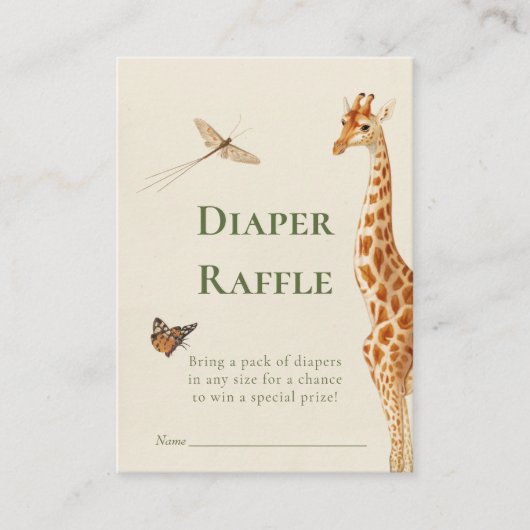 サファリ男女兼用おむつラッフルベビーシャワー エンクロージャーカード (正面)