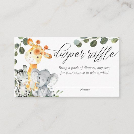 サファリ男女兼用の緑おむつラッフルカード エンクロージャーカード (正面)