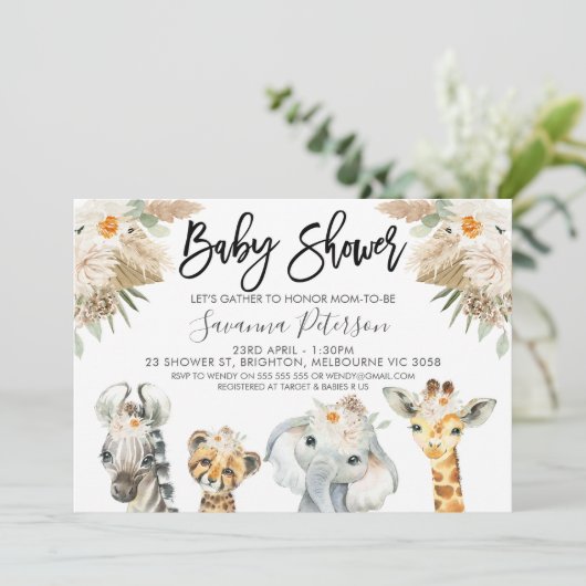 サファリ男女兼用アニマルベビシャワー 招待状 (スタンド正面)