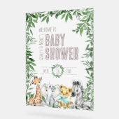 サファリ男女兼用グリーンリーベビーシャワーへようこそ アクリルサイン (傾斜)