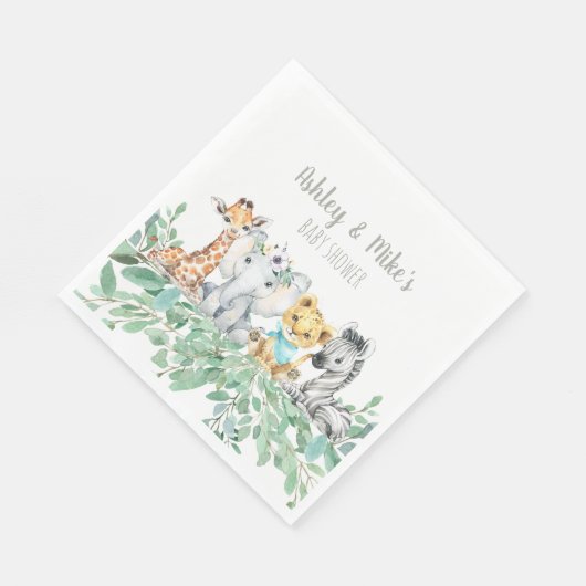 サファリ男女兼用テーマシャワーまたは誕生日 スタンダードランチョンナプキン (角)