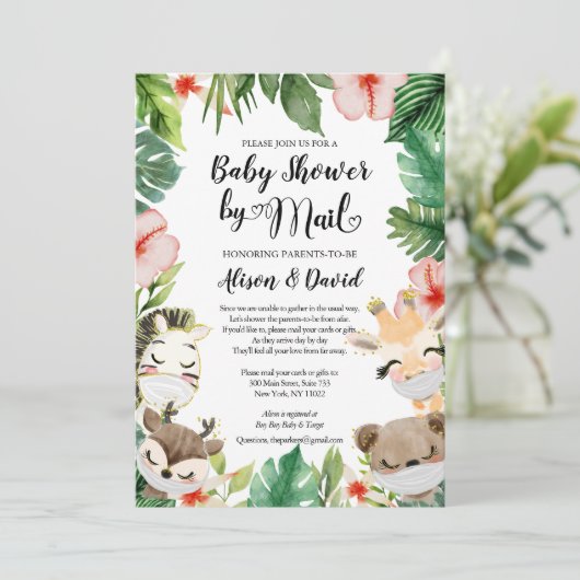 サファリ男女兼用フレンズBaby Showerメール 招待状 (スタンド正面)