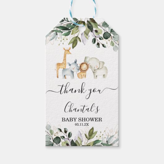 サファリ男女兼用リーフ赤ちゃんシャワーラベル ギフトタグ (正面)