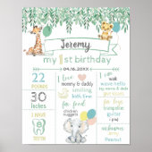 サファリ男女兼用ーの最初の誕生日ベビーファクト記号 ポスター (正面)