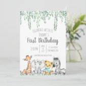 サファリ男女兼用ーテーマの最初の誕生日 招待状 (スタンド正面)