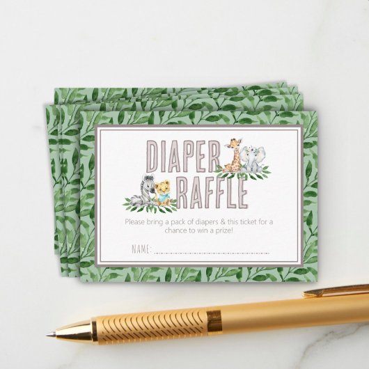 サファリ男女兼用ーベビーシャワーおむつラッフル エンクロージャーカード