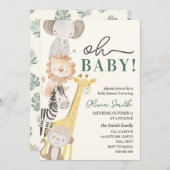 サファリ男女兼用ー動物のベビースシャワー 招待状 (正面/裏面)