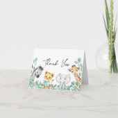 サファリ男女兼用ー動物の緑の赤ちゃんシャワー サンキューカード (正面)
