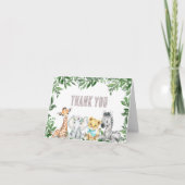 サファリ男女兼用ー動物の緑の赤ちゃんシャワー サンキューカード (正面)