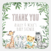 サファリ男女兼用ー動物の緑の赤ちゃんシャワー スクエアシール (正面)