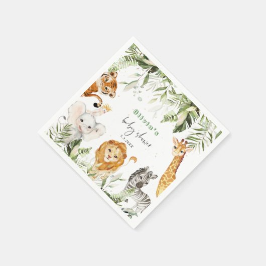 サファリ男女兼用ー動物の赤ちゃんシャワーナプキン スタンダードカクテルナプキン (角)