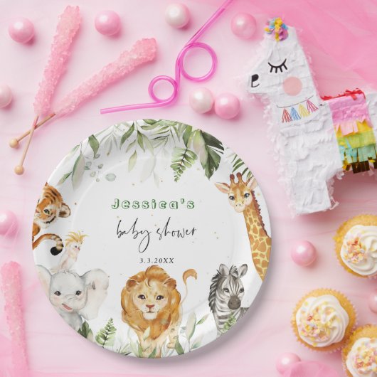 サファリ男女兼用ー動物の赤ちゃんシャワーナプキン ペーパープレート (パーティー)