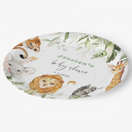 サファリ男女兼用ー動物の赤ちゃんシャワーナプキン ペーパープレート (アングル)