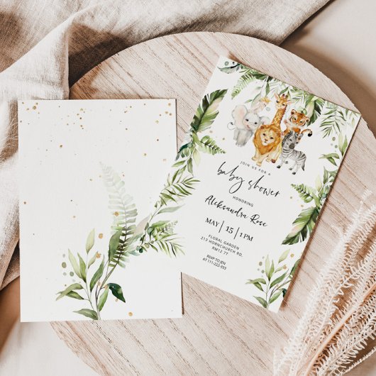 サファリ男女兼用ー動物の赤ちゃんシャワー 招待状