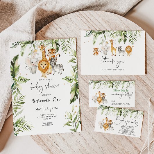サファリ男女兼用ー動物の赤ちゃんシャワー 招待状