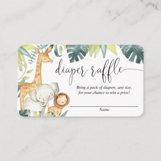 サファリ男女兼用動物おむつラッフルカード エンクロージャーカード (正面)
