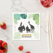 サファリ紙ナプキンス動物園ワイルドジャングルアニマルブラック スタンダードカクテルナプキン (インサイチュ)