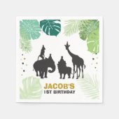 サファリ紙ナプキンス動物園ワイルドジャングルアニマルブラック スタンダードカクテルナプキン (正面)