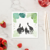 サファリ紙ナプキンス動物園ワイルドジャングルアニマルブラック スタンダードカクテルナプキン (インサイチュ)