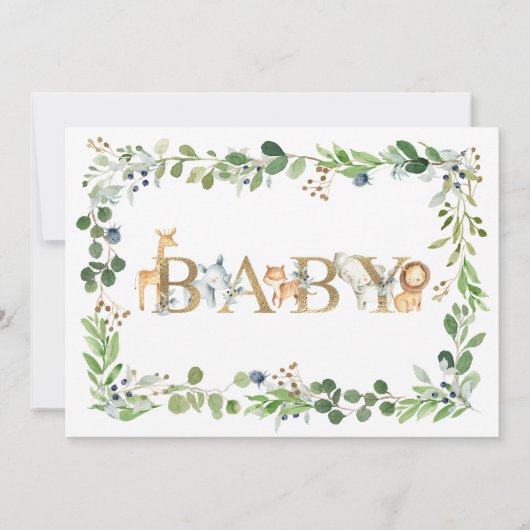 サファリ素朴アニマルワードベビーシャワー招待状 招待状 (裏面)