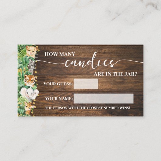 サファリ素朴シャワーゲームカードの数 プレイスカード (正面)