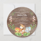 サファリ素朴ジャングル動物ボーイズベビーシャワー 招待状 (正面)