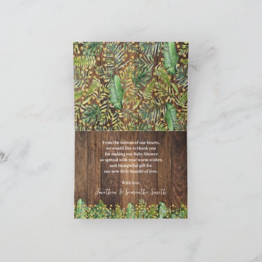 サファリ素朴ベイビーシャワーありがとう折り畳みカード サンキューカード (内部)
