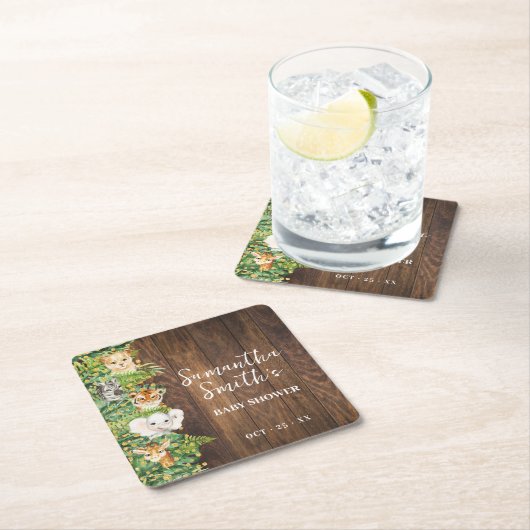 サファリ素朴ー動物金ゴールド赤ちゃんシャワーパーティーデコール スクエアペーパーコースター (インサイチュ)