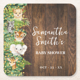 サファリ素朴ー動物金ゴールド赤ちゃんシャワーパーティーデコール スクエアペーパーコースター