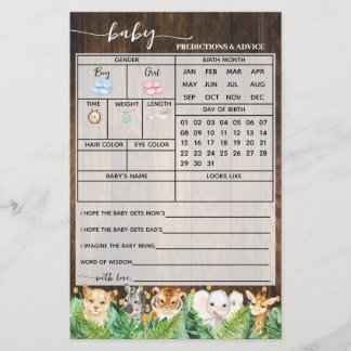 サファリ素朴予測アドバイスベビーシャワーカード チラシ