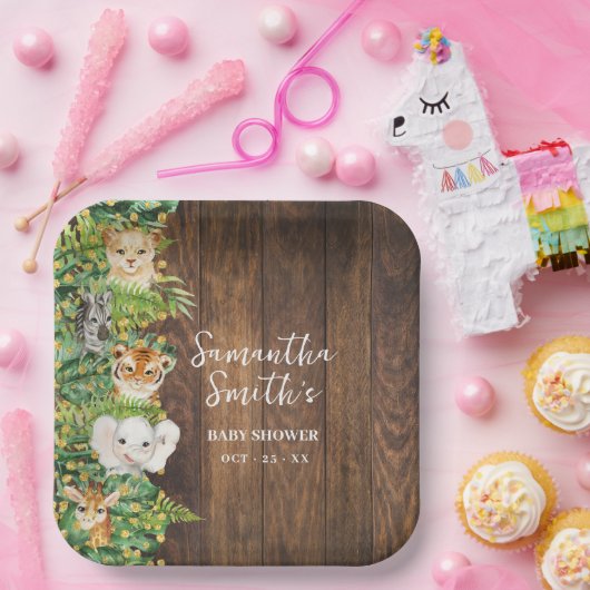 サファリ素朴動物金ゴールドグリッターベビーシャワー ペーパープレート (パーティー)