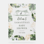 サファリ葉パームスクリプトBaby Shower Welcome アクリルサイン (正面)