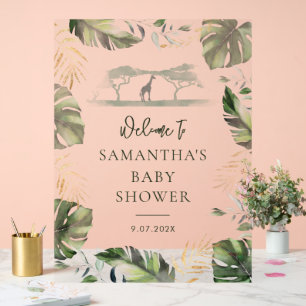サファリ葉パームスクリプトBaby Shower Welcome アクリルサイン