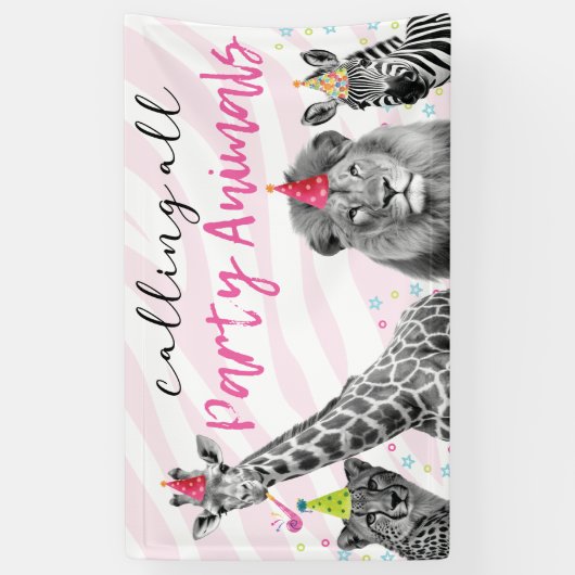 サファリ誕生日すべての動物を呼び出す 横断幕 (縦)