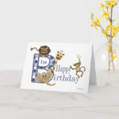 サファリ誕生日インブルーテンプレート カード (黄色い花)