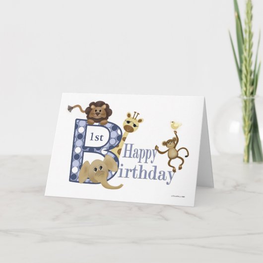 サファリ誕生日インブルーテンプレート カード (正面)