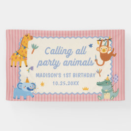 サファリ誕生日パーティーの動物たちへようこそ 横断幕