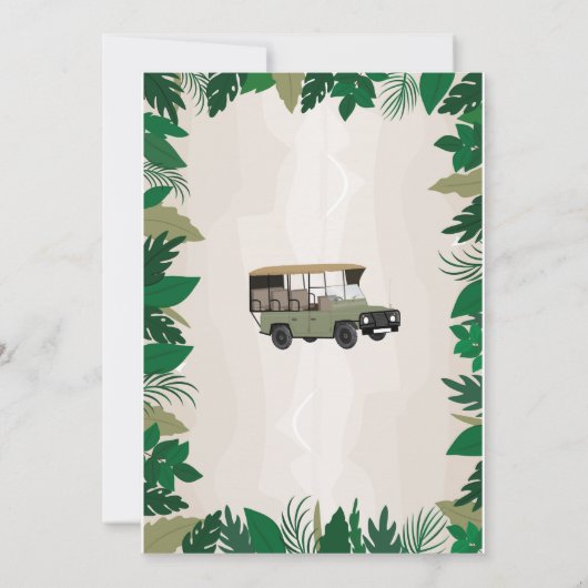 サファリ誕生日パーティーの動物たち,野生のトラックのジャングル 招待状 (裏面)