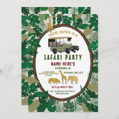 サファリ誕生日パーティーの動物たち,野生のトラックのジャングル 招待状 (正面/裏面)