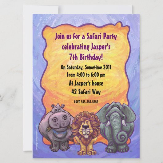 サファリ誕生日パーティーの招待状 招待状 (裏面)