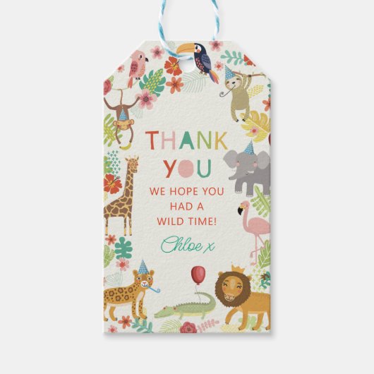 サファリ誕生日パーティーギフトタグ、かわいいサファリテーマ ギフトタグ (正面)
