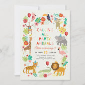 サファリ誕生日パーティー招待状、ジャングルサファリパーティー 招待状 (正面)