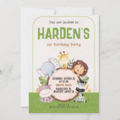 サファリ誕生日パーティー – ジャングル動物 招待状 (正面)